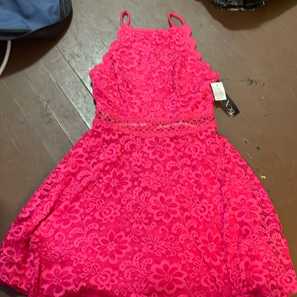 Pink spaghetti strap dress that’s above knee by BCX size 7